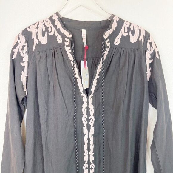 Raga Embroidered Mini Long Sleeve Grey Dress Cotton Small NWT - Picture 3 of 10
